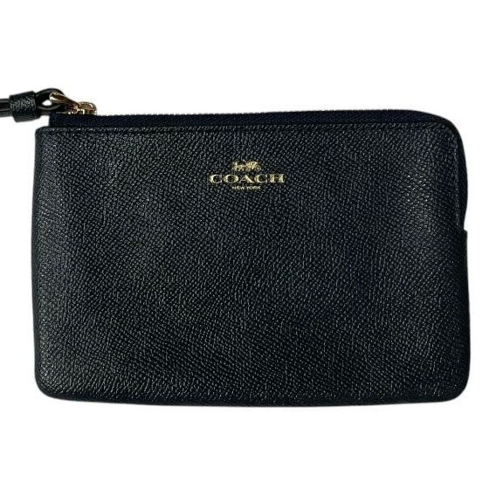 Coach Corner Zip Wristlet Wallet Crossgrain Small Leather Black